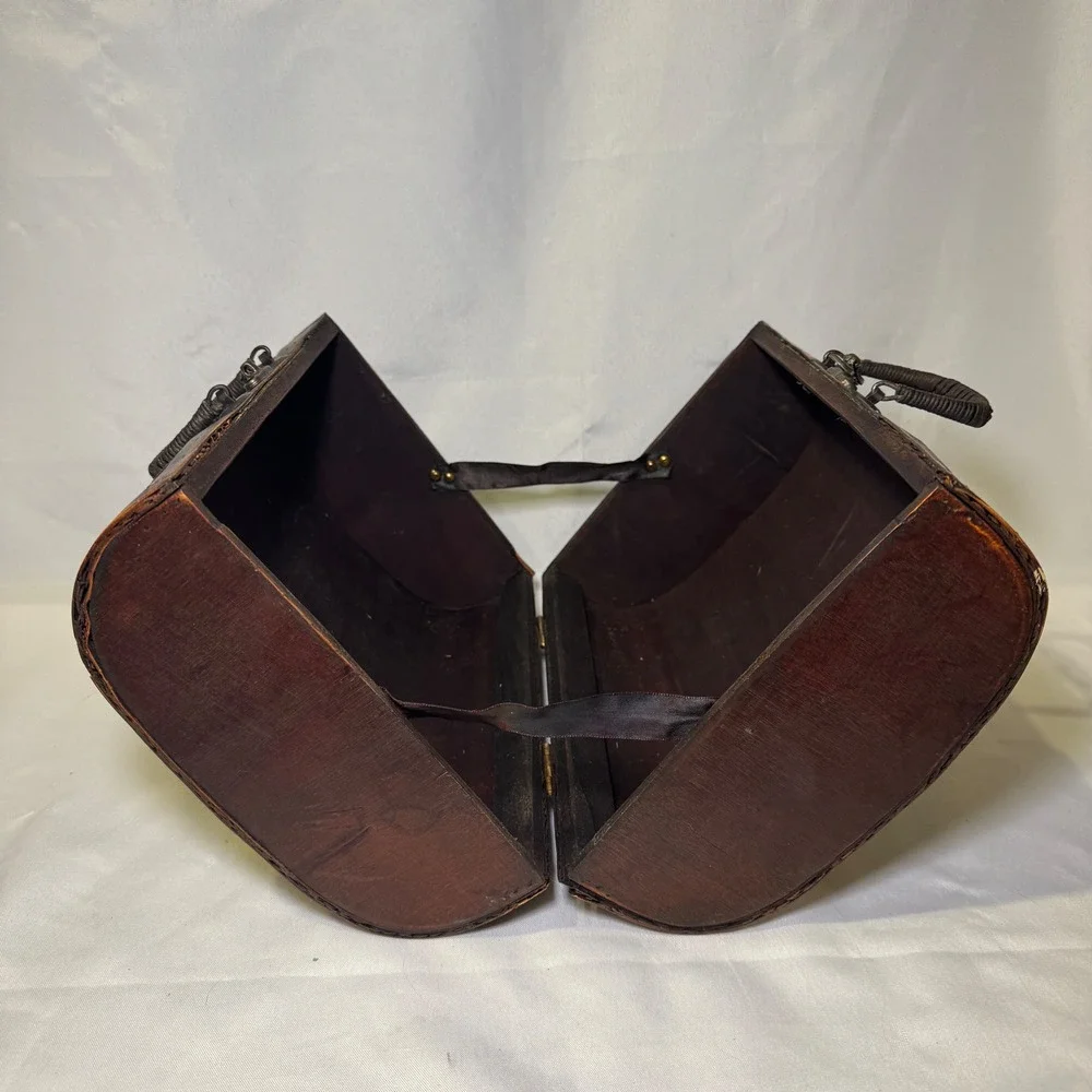 Vintage Woven Bamboo Leather Trunk Jewelry Box Keepsake Decorative Storage